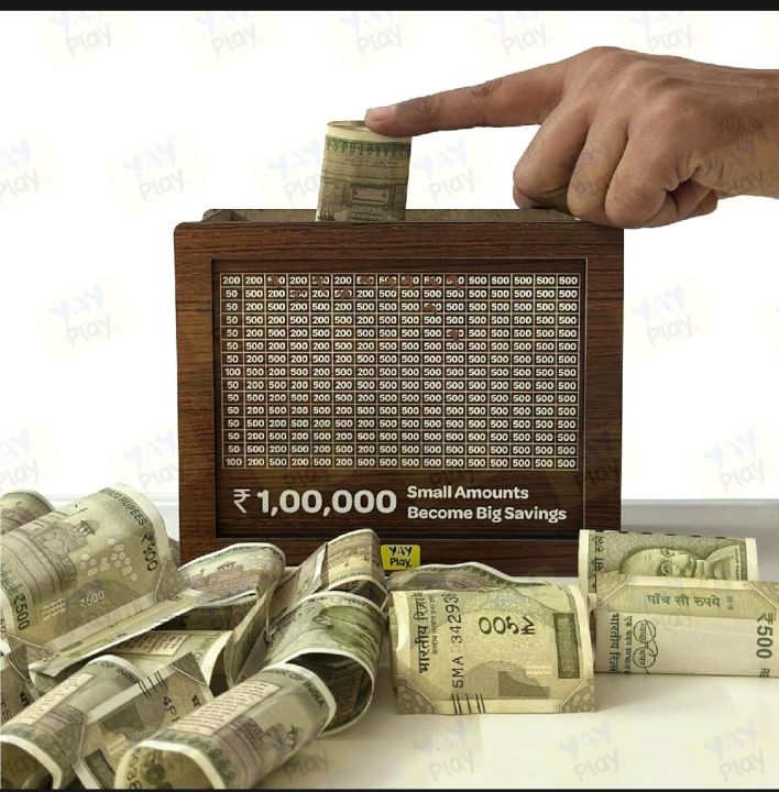 Money Savings Box for Adults 1,00,000 , Wooden Piggy Bank , Birthday Return Gifts for Kids