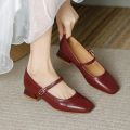 2024 Summer Women 3cm High Heels Concise Wine Red Office Pumps Female Metal Buckle Strap High Heels Lady Sweet Mary Jane Shoes. 