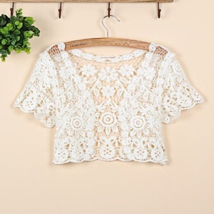 Women%20Short%20Sleeve%20Crochet%20Shrugs%20Hollow%20Out%20Flower%20Lace%20Open%20Front%20Cropped%20Cardigan%20Sunscreen%20Jacket%20Sport%20Running%20Vest%20-%20Image%204