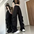 Hip Hop Cargo Pants Women Jazz Black Big Pockets Streetwear Trousers High Waisted Solid Fashion Harajuku Y2K Wide-Legged Pants. 