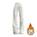 Winter Female High Waist Thermal Jeans Snow Warm Plush Jeans Girls Fleece Denim Pants Women Fashion Straight Leg Trousers. 