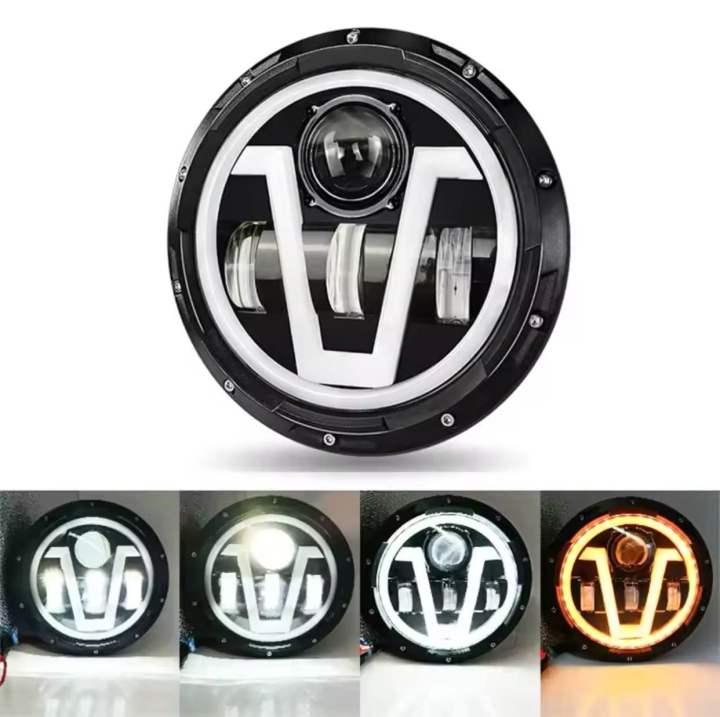 Bike LED Headlight 7 inches Round Motorcycle Headlight V Style For Café Racer, Jeeps, Yamaha, Suzuki Bikes Led Headlight NF MART