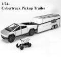 1:24 Tesla Cybertruck Pickup Trailer Alloy Car Model Diecasts Metal Toy Off-road Vehicles Truck Model Sound and Light Kids Gifts. 