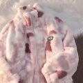 New Women's Tie Dye Lamb Fleece Jacket Autumn Winter Zipper Outerwear Warm Plush Jackets Harajuku Casual Loose Female Thick Coat. 