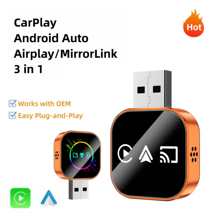 3 in 1 Carplay Adapter Wireless Android Auto AIBox for OEM Wired Carplay Screen Support Original MIC/Button/Touch Control