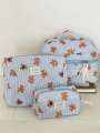 1 piece/set of striped bear quilted makeup bag, portable storage makeup bag, cute bear makeup bag, multifunctional makeup bag. 