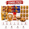 Khajurico Mega Snack Combo Pack | 2x Peanut, 2x Coconut, 2x Atta, 2x Butter Cookies + Salted Ajwain Puff + Puffino Sesame Bar (12 Pcs) + Stick Noodles. 