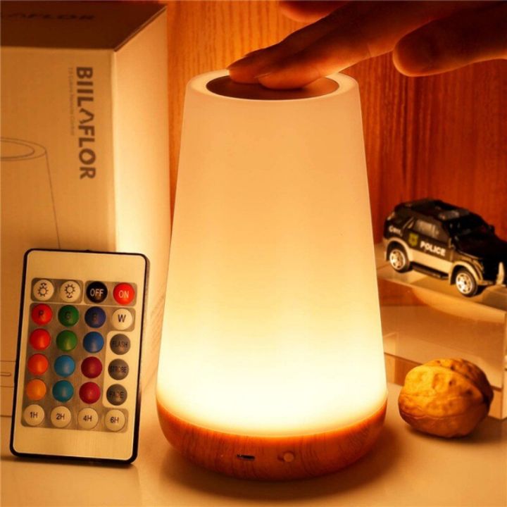 Remote control touch wood grain desk lamp, bedroom bedside lamp, small