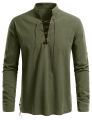 Men's retro tie copper hole beaded shirt, medieval Viking hippie style long-sleeved top, Halloween costume, role-playing costume.