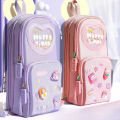 Handheld Backpack Pencil Case Cute Cartoon Dirt Resistant Canvas Three-layer Large Capacity Stationery Bag Storage Bag.