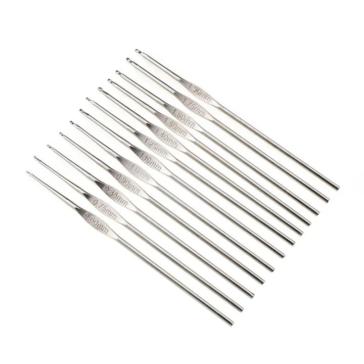 2pcs Metal Handle Crochet Hook Knitting Needles Set Small Sizes 0.6-1.9mm DIY Lace Crochet Needles for Yarn Weave Tools