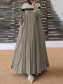 ZANZEA Autumn Women Muslim Dress Turkey Abaya Elegant Long Lantern Sleeve Patchwork Sundress Pleated Vestidos Islamic Dubai Robe.