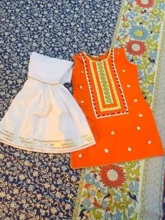 Kids Lawn Dress Stitched Baby Frocks Lawn shirt with garara gotta work Lace Same Colour. same design dress for baby girls Daraz.pk