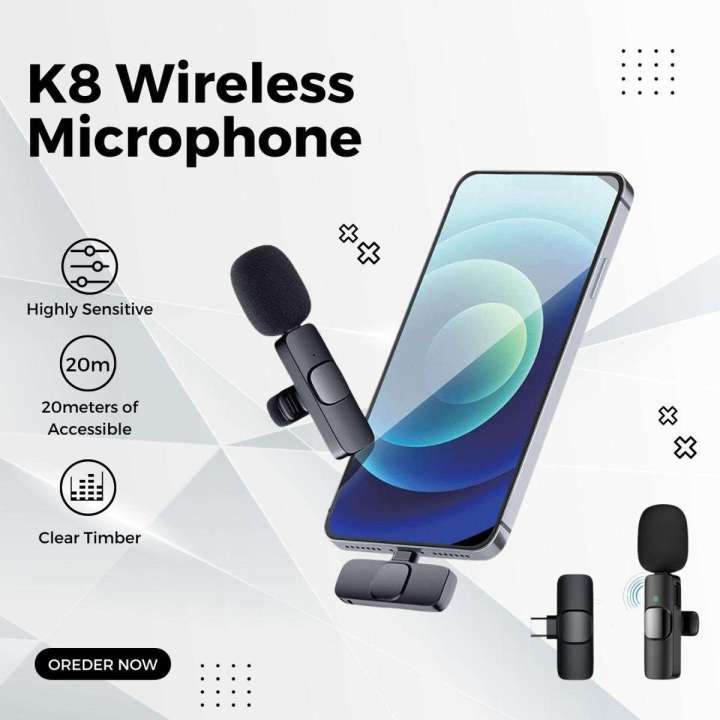 K8 Wireless Microphone - Mic for Youtuber Vloggin & Mobile Recording Facebook Live stream , Tik Tok video recording & singing compatible with   Type - C android & phone