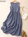 ZANZEA Summer Plaid Checked Sundress Sleeveless Bohemain Holiday Dresses Women Elegant O Neck Dress Casual Baggy Work Vestidos. 