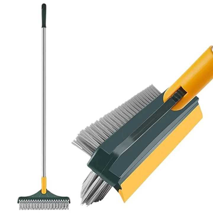 3 in 1 Tiles cleaning brush with long handle and wipers,180° rotating for bathroom floor cleaning