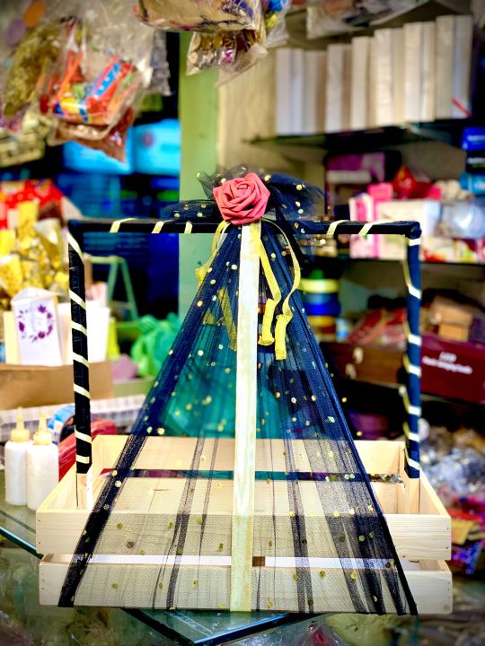 Wooden Gift Basket With Net Wrap Birthday Gift/Wedding Gift/Anniversary Gift/Event Gift