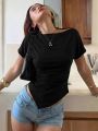 Dulzura O-Neck Short Sleeve Ruched Slim Irregular T-Shirt Women'S Casual Versatile Y2K Top Party Club Street Style Summer Outfit. 