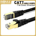 ROVLL CAT7 Ethernet Cable Flat Lan Cable STP Round RJ45 Network Cable Cat 7 Internet Cord 10Gbps Braided Patch Cord.