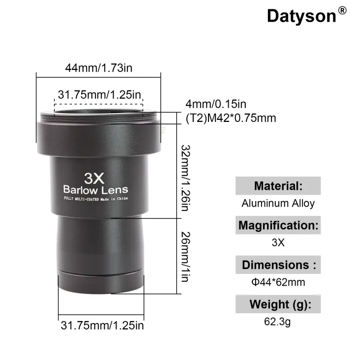 Datyson%20W5P0083BCD%201.25''%202x/3x/5x%20%20Barlow%20Lens%20Metal%20Fully%20Coated%20Focal%20Length%20Extender%20With%20M42%20Camera%20Mount%20Threads%20-%20Image%204