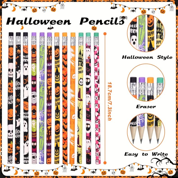 12/24pcs%20Halloween%20Themed%20Pencil%20Set%20with%20Erasers%20Pumpkin/Skeleton/Bat/Spider%20Pattern%20Pencil%20Party%20Favor%20Pack,%2012%20Random%20Mix%20-%20Image%204