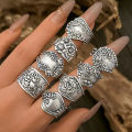 Ingemark 8Pcs Vintage Silver Color Adjustable Open Rings for Women Goth Carved Flower Metal Rings Engagement Wed Jewelry . 