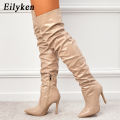 Eilyken Red Women Over The Knee Boots High Heels Patent Leather Solid Pointed Toe Stiletto Side Zipper Sapatos Femininos.