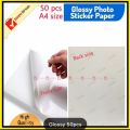 Sticker Photo Paper Glossy Self Adhesive A4 size 135gsm Pack of  50 Pcs for Inkjet printer. 
