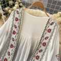 Summer Women's Shirt Bohemian Holiday Style Embroidered Tassel Chiffon Cardigan New Waist Female Slim Short Tops.