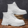Men's Fashionable All-Season White Motorcycle Boots Autumn Winter Outdoor Hiking Mountaineering Shoes Durable Comfortable.