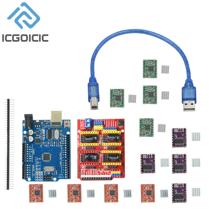 Kit Arduino Uno R3 + Shield CNC V3 + 4 Pilotes DRV8825 - Pour Contrôle Moteurs Pas à Pas, Neuf
