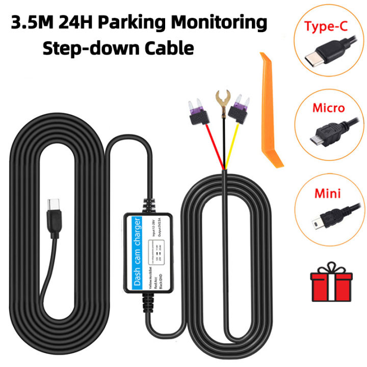 24H Parking Monitoring Car DVR Dashcam Camera Hardwire Kit for Low Vol Protection Mini USB Port 12-30V in 5V2.5A Car Assecories