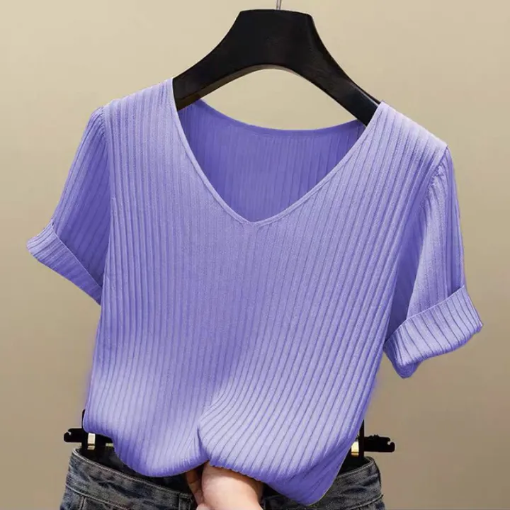 Knitted%20Short%20Sleeve%20Women%20V-Neck%20T%20Shirts%202026%20Blue%20Slim%20Black%20Thin%20Knit%20Orange%20Tops%20Ladies%20Summer%20Camiseta%20Summer%20T%20Shirts%20-%20Image%205