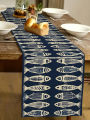 1pc Fish Pattern Table Runner, Ocean Theme Home Decor Party Supplies, Room Decor Suitable For Kitchen Decoration.