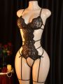 Women Lace Bodysuit Floral Backless Teddy Lingerie Sheer Mesh Hollow Out Strappy One Piece Nightwear.