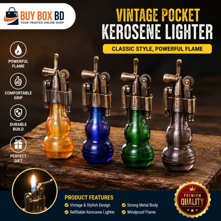 Vintage Gas Lighter Windproof Metal Pocket Lighter Retro Design Refillable Utility Lighter