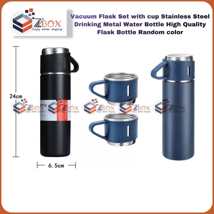 Vacuum Flask Set with cup Stainless Steel Drinking Metal 500ml Water Bottle  High Quality Flask Bottle Random color