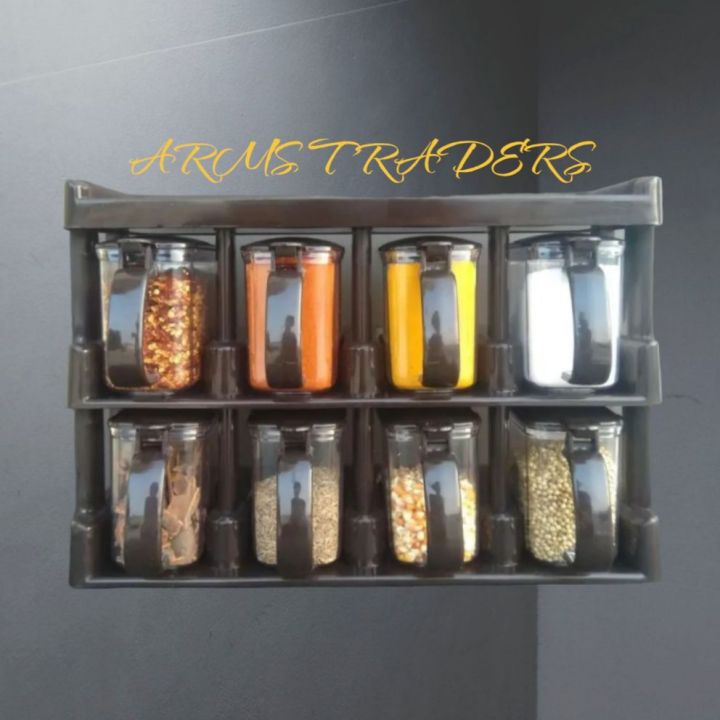 Galaxy%20Masala%20Rack%20with%20spoon%20Dark%20Brown%20Spice%20Rack%20Kitchen%20Rack%20Masala%20Box%20Spice%20Rack%20box%20with%20Automatic%20Lid%20Cooking%20kitchen%20accessories%208%20Pieces%20Masala%20Rack%20-%20Image%204