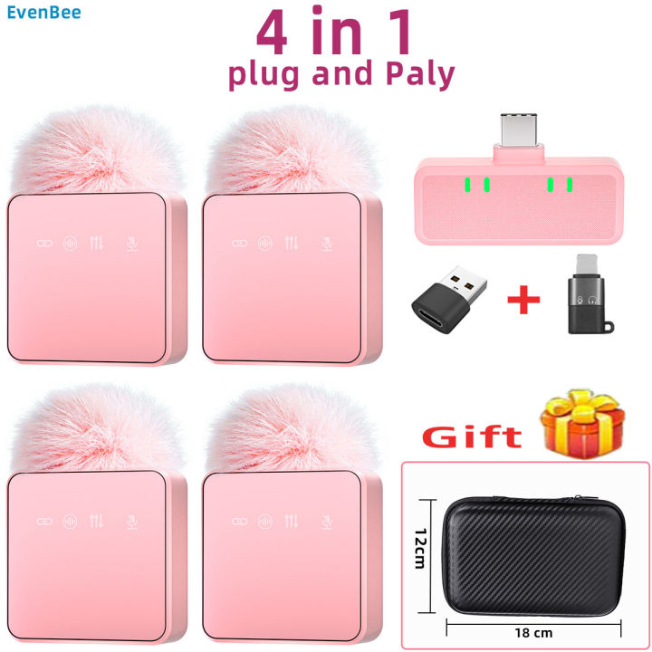Pink%201%20In%204%20Wireless%20Lavalier%20Microphone%20Noise%20Reduction%20With%20Windproof%20Cap%20Mute%20Recording%20Function%20Portable%20Audio%20Video%20Live%20-%20Image%202