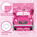 Hot Pink Girls Photo Booth Props Banner Let's Go Party Decorations Princess Doll Photo Door Banner Pink Car Face Photo Backdrop.