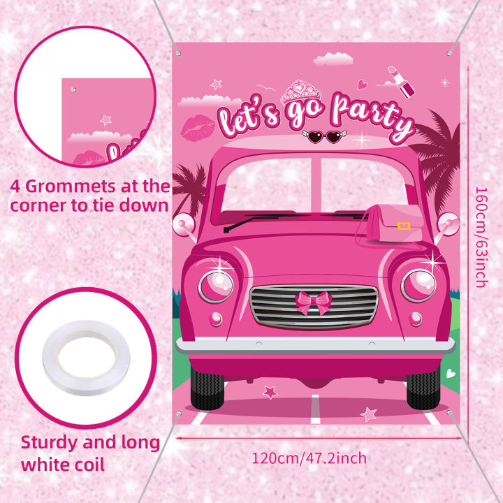 Hot%20Pink%20Girls%20Photo%20Booth%20Props%20Banner%20Let's%20Go%20Party%20Decorations%20Princess%20Doll%20Photo%20Door%20Banner%20Pink%20Car%20Face%20Photo%20Backdrop%20-%20Image%202