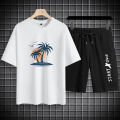 Men's Sets 2025 Summer Fashion T Shirts Casual Polyester Gradient Shorts Set Men's Sporty Two-piece Outfit Basketball Tracksuits. 