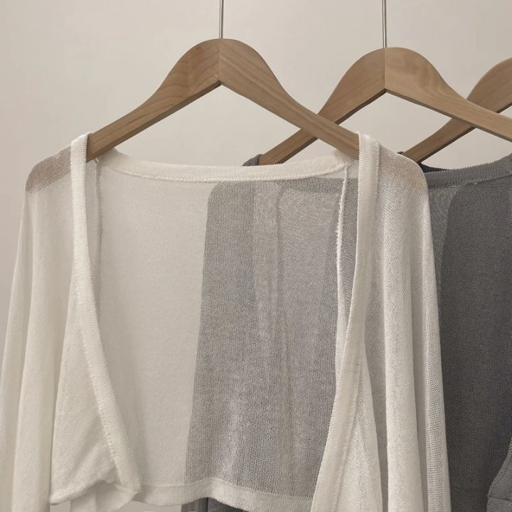 Short%20Ice%20Silk%20Knitted%20Sun%20Protection%20Cardigan%20Women's%20Thin%20Summer%20Suspender%20Skirt%20Layered%20Gauze%20Jacket%20Air-conditioned%20Cover%20Up%20-%20Image%204