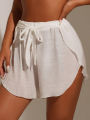 Cover Pants Ups Wrap Up Shorts Swimsuit Cover Ups Casual Hollow Out Frenulum Elastic Waist Short Pants Lounge Shorts Swimwear. 