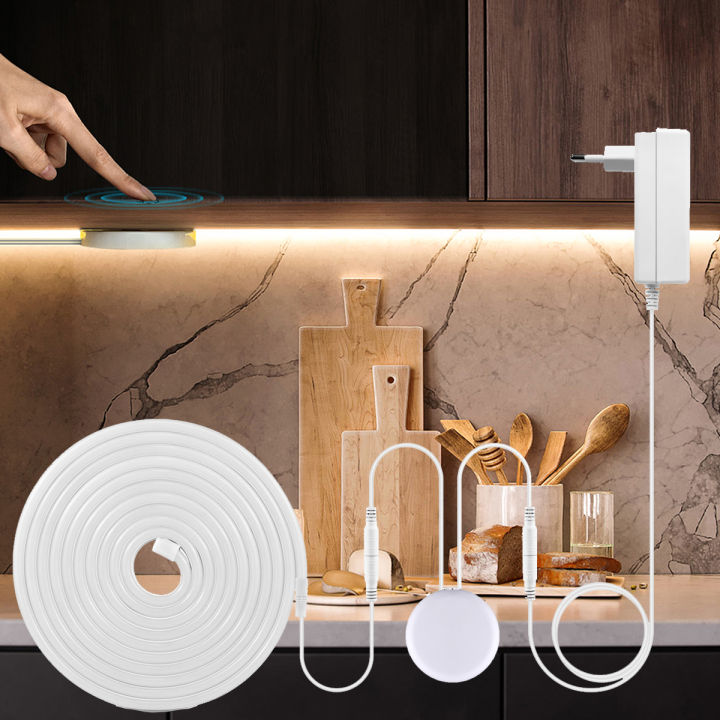 LED Under Cabinet Light Neon Strip With Hand Scan Touch Sensor Switch Dimmable For Kitchen Lighting 1-5M 12V, 10M 24V + EU Plug