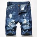 Summer New Men's Denim Shorts Blue Straight Slim Fit Fashionable Ripped Short Jeans Hip Hop High Street Casual Shorts Male.
