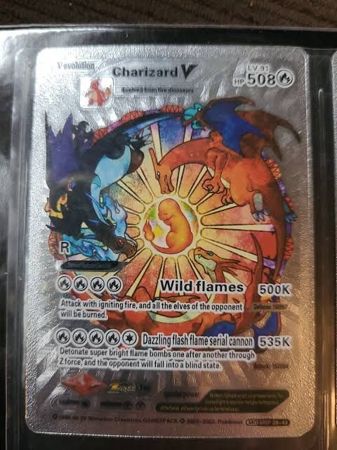 Charizard V Fire Dinosaur Evolution Silver Foil FanArt, LV. 91 HP 508