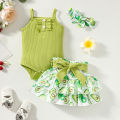 0-2 Year Old Newborn Baby Girls Summer Sleeveless Suspender Jumpsuit With Floral Print Short Skirt Cute Fashion Toddler Set. 