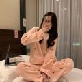Autumn Winter Warm Flannel Fleecing Women's Pajamas Sets Coral Velvet Long Sleeve Cartoon Sleepwear Pants Sets Flannel Homewear. 