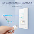 AVATTO Tuya WiFi/Zigbee Smart Light Switch with Socket,Brazil Stand 16A Touch Button Wall Switch,Work for Alexa  Home lightify. 